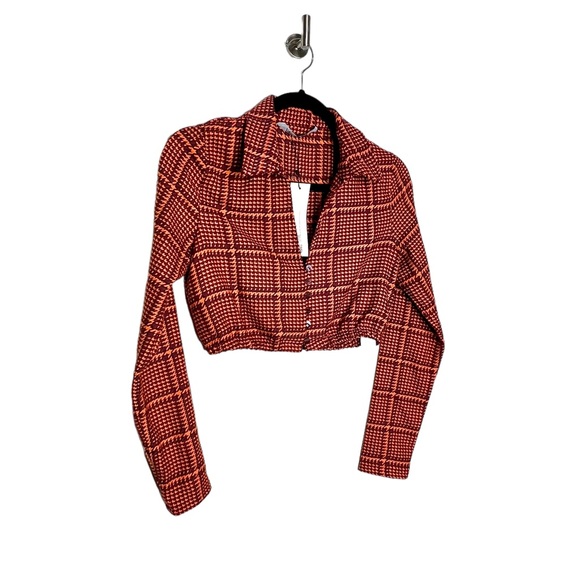 Zara Plaid Crop Top Orange Size Small - Picture 6 of 9